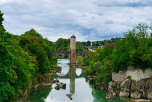 Medieval Bridge Over River Gave De Pau In Orthez - France