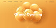 grand opening web banner with bunch of round red air balloons on red background with golden confetti, modern style landing page design
