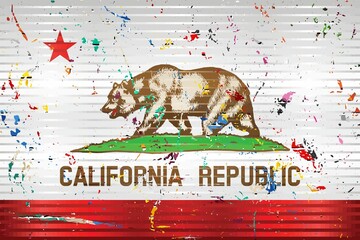 Wall Mural - California flag with color stains - Illustration, 
Three dimensional flag of California