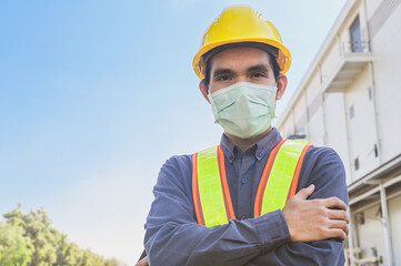 Wall Mural - Engineer standing factory plant background , Technician workplace manufacturing maintenance facility