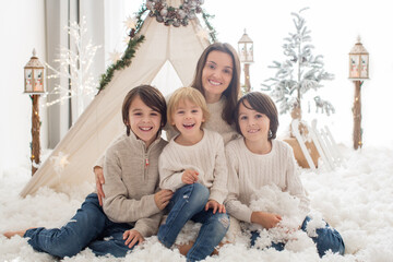 Sticker - Happy family, enjoying christmas together in cozy home, decorated