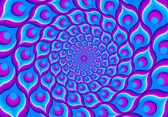Wall Mural - blue background from feathers of peacock. spin illusion.
