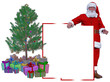 Babbo Natale con albero e cartello
