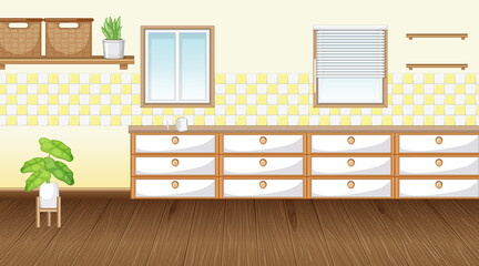 Wall Mural - Empty kitchen room with counter cabinet and parquet floor