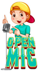 Canvas Print - Open mic logo design with singer boy cartoon character