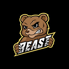 Grizzly bear mascot cartoon for esport gaming logo template