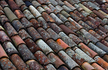 Full Frame Of Weathered Tiles Of Old Roof