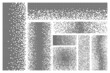 Dispersed elements. Disintegration, pixel dissolve squares effect. Pixelation shapes, dispersion fragments. Flat black destruction recent vector elements