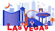 Las Vegas culture travel set, famous architectures, specialties in flat design. Business travel and tourism concept clipart. Image for presentation, banner, website, advert, flyer, roadmap, icons
