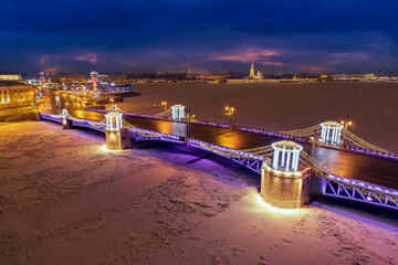 Wall Mural - Saint Petersburg Christmas. Panorama Russia winter. Christmas lights of palace bridge. Attractions Saint Petersburg. Panorama of Saint Petersburg on winter night. Christmas holidays in Russian cities