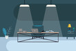 © Vector VA - Modern office space in a dark room. Vector illustration in modern style