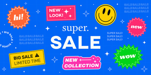 Aufkleber - Cool Trendy Sale Banner with Stickers Vector Design. Abstract Promotion Illustration. Shopping badges.
