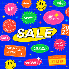 Aufkleber - Cool Trendy Sale Banner with Stickers Vector Design. Abstract Promotion Illustration. Shopping badges.