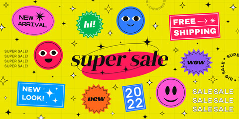 Aufkleber - Cool Trendy Sale Stickers Banner Vector Illustration. New Arrival, Wow, Super Sale, 2022 Badges.