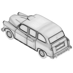 Wall Mural - Wireframe of a retro car from black lines isolated on a white background. Isometric view. 3D. Vector illustration