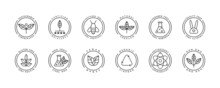 Organic Cosmetic Line Icons Set. Eco Line Badge. Handmade Eco Logos, Natural Organic Cosmetics Vegan Food Symbols. Product Free Allergen Labels. Natural Products Badges. GMO Free Emblems. Vector