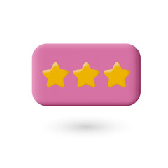 Cartoon pink button with stars. Game or application interface. Ranking concept. Icon on white