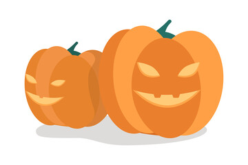 Halloween pumkpins semi flat color vector object. Autumnal decoration. Realistic item on white. Jack o lanterns isolated modern cartoon style illustration for graphic design and animation