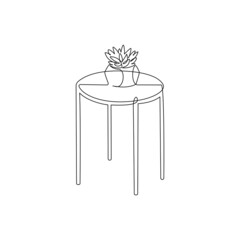 Fototapete - One continuous line drawing of potted succulent in vase on the table. Linear contour houseplant for home interior decorations of trendy loft style contour silhouette. Doodle Vector illustration