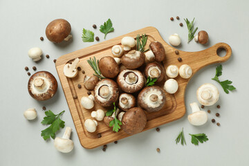 Wall Mural - Concept of tasty food with champignon on white