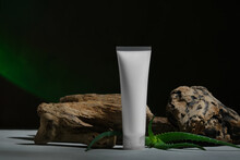 Blank Moisturizing Cream Tube With Aloe Vera. Body Treatment, Cosmetics Container For Hand Care. Aloe Vera Gel Mockup.