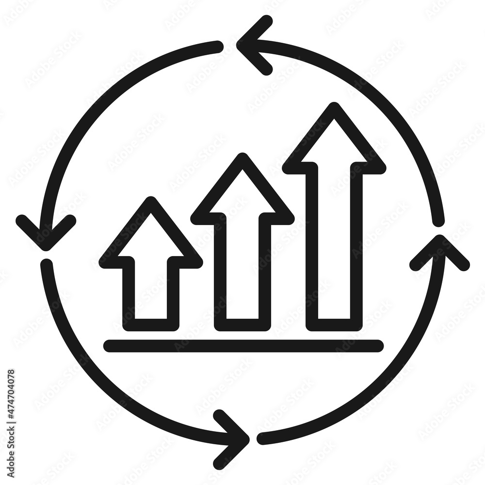 A growth chart with circular arrows in line design icon, continuous ...