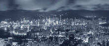 Night Scenery Of Panorama Of Downtown District Of Hong Kong City