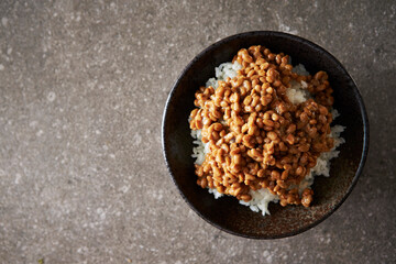 Canvas Print - Natto over white rice