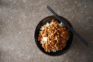 Canvas Print - Natto over white rice