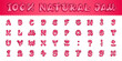 © oleskalashnik - Original runny font '100% natural jam'. Vector set of red letters and numbers for promo design of delicious dessert. English alphabet with a cartoon liquid shapes