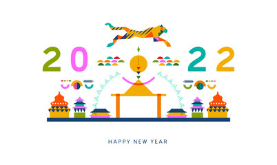 Wall Mural - Chinese New Year 2022 abstract folk shape card