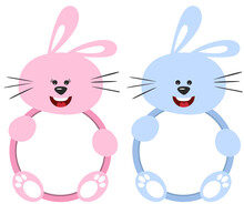 Baby Bunny Frame Pink Girl And Blue Boy