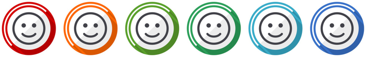 Poster - Smile, happy concept, cheerful, emoticon flat design vector illustration in 6 colors options for webdesign and mobile applications