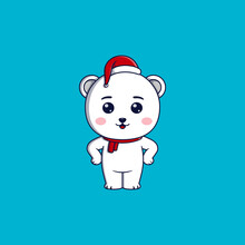 Cute Polar Bear Wearing Christmas Hat And Scarf