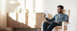 © kite_rin - Young smiling man using digital tablet computer at home, Leisure, relaxation, online learning, web chat, video call, freelance, modern lifestyle concept.