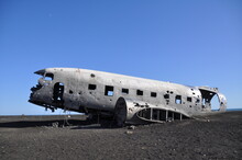 US Navy DC-3 aircraft wreckage in Iceland near Vic city