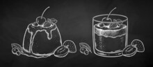 Chalk Illustrations Of Panna Cotta And Jelly