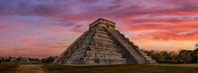 Chichenitza In Mexico During Red Sunset