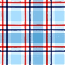 Plaid Check Patten. Seamless Vector Tartan Texture Print. Dark Navy, Blue, Red And White Watercolor Stripes, Checkered Male Graphic Background.