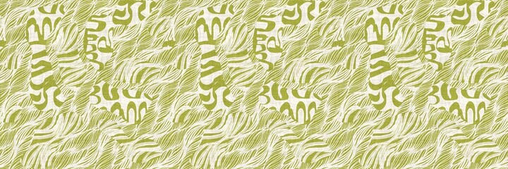 Seamless two tone hand drawn brushed effect pattern border swatch. High quality illustration. Collage of minimal drawings arranged in a seamless pattern with fabric texture overlay. Rough scribble.