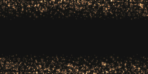 Wall Mural - Vector shiny black festive background with a golden glitter, sparkles and copy space. Brilliance premium bright decorative frame for celebratory design of greeting card, web banner or invitation