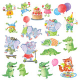 Fototapeta Dinusie - set of cute and funny animals.  Crocodiles, frogs. elephants, cats. Coloring page. Poster. Illustration for children. Funny cartoon characters isolated on white background. Clip art.