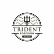 Trident poseideon neptune god triton label logo design