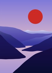 Wall Mural - abstract landscape poster. minimalist geometric mountain background for prints, hand drawn contempor