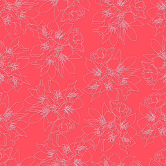  vector seamless pattern flowers with leaves. Botanical illustration for wallpaper, textile, fabric, clothing, paper, postcards