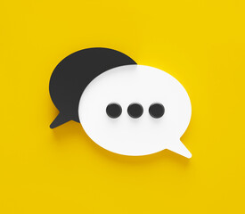Wall Mural - two white and black bubble talk or comment sign symbol on yellow background. 3d rendering illustrati