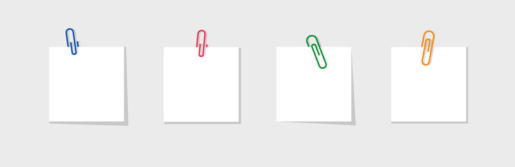 paper for note with clip. with . paperclip for memo. color notepaper with paperclip for reminder in 