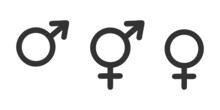 Male, Female And Transgender Signs. Public Restroom Icons Isolated On White Background. Vector Graphic Pictograms.