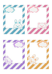 Bear and bunny pastel vector frames. Cute and sweet pastel frames vector illustration isolated on white background. Set of pastel frames and banners. 