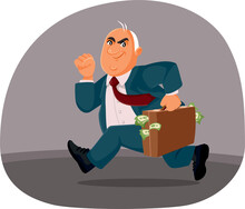 Corrupt Businessman Running With A Briefcase Of Money Vector Cartoon